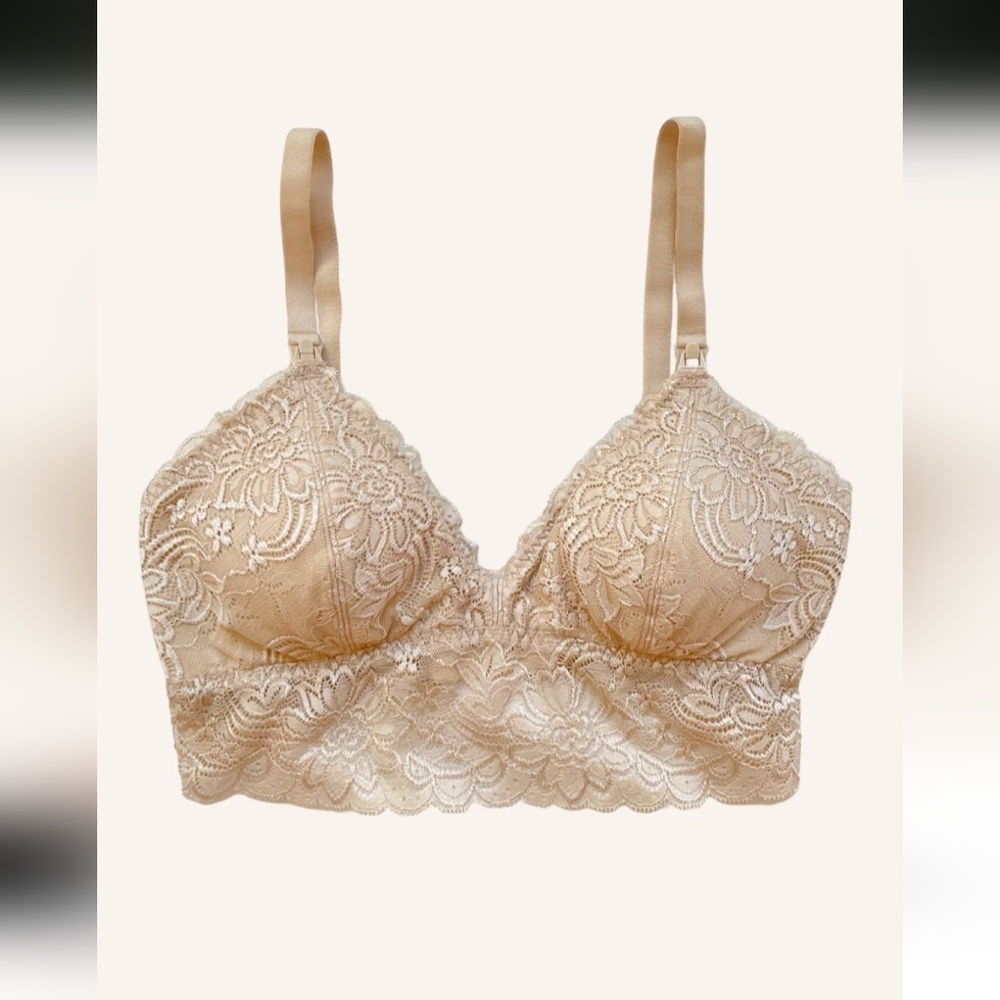 NWT Morrow + Mint Floral Lace Organic Cotton Nursing Bralette - Size 2, Beige